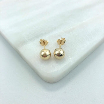 18K Gold Layered Oro Laminado 7mm Stud Ball Push-Back Earrings 21.0171